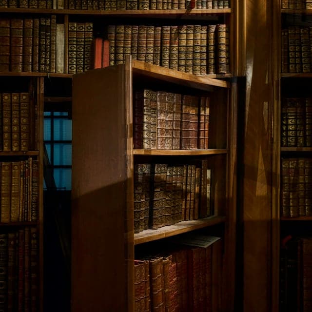 Escape room style secret library doorway