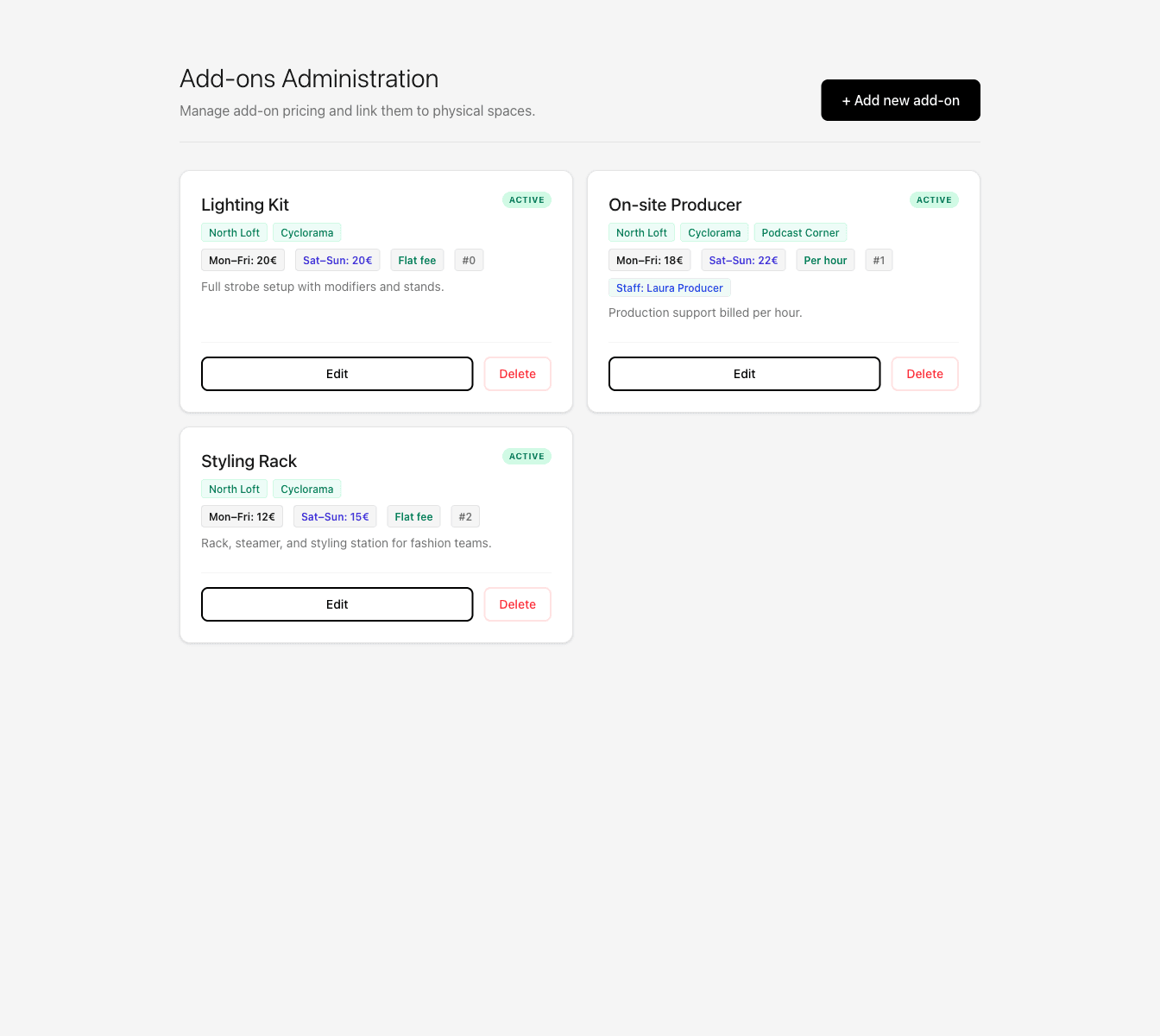 Event Halls add-ons and checkout flow
